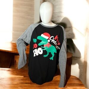 Holiday Dinosaur Long Sleeve Shirt - Black and Gray
